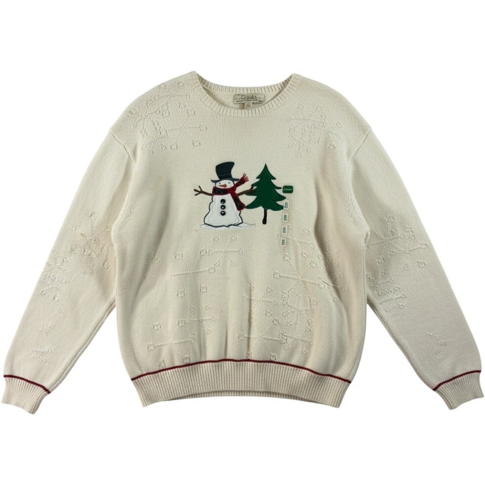 Cabela's Snowman Sweater Mens XL Cream Cotton Holiday Winter Embroidered Vintage
